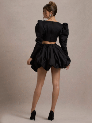 Black-Satin-Bubble-Mini-Skirt2