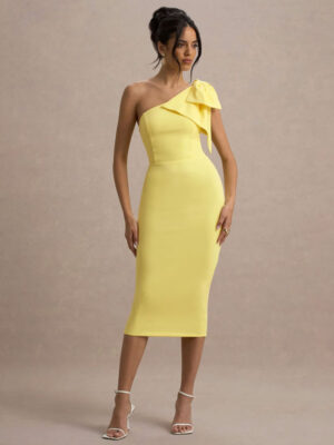 Lemon-One-Shoulder-Midi-Dress-With-Bow1