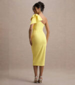 Lemon-One-Shoulder-Midi-Dress-With-Bow2
