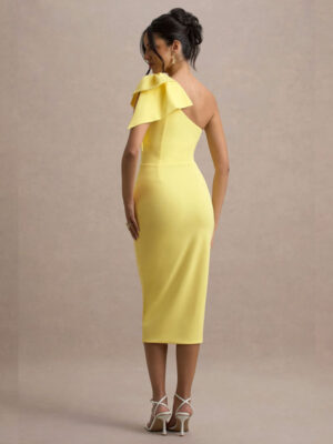Lemon-One-Shoulder-Midi-Dress-With-Bow2